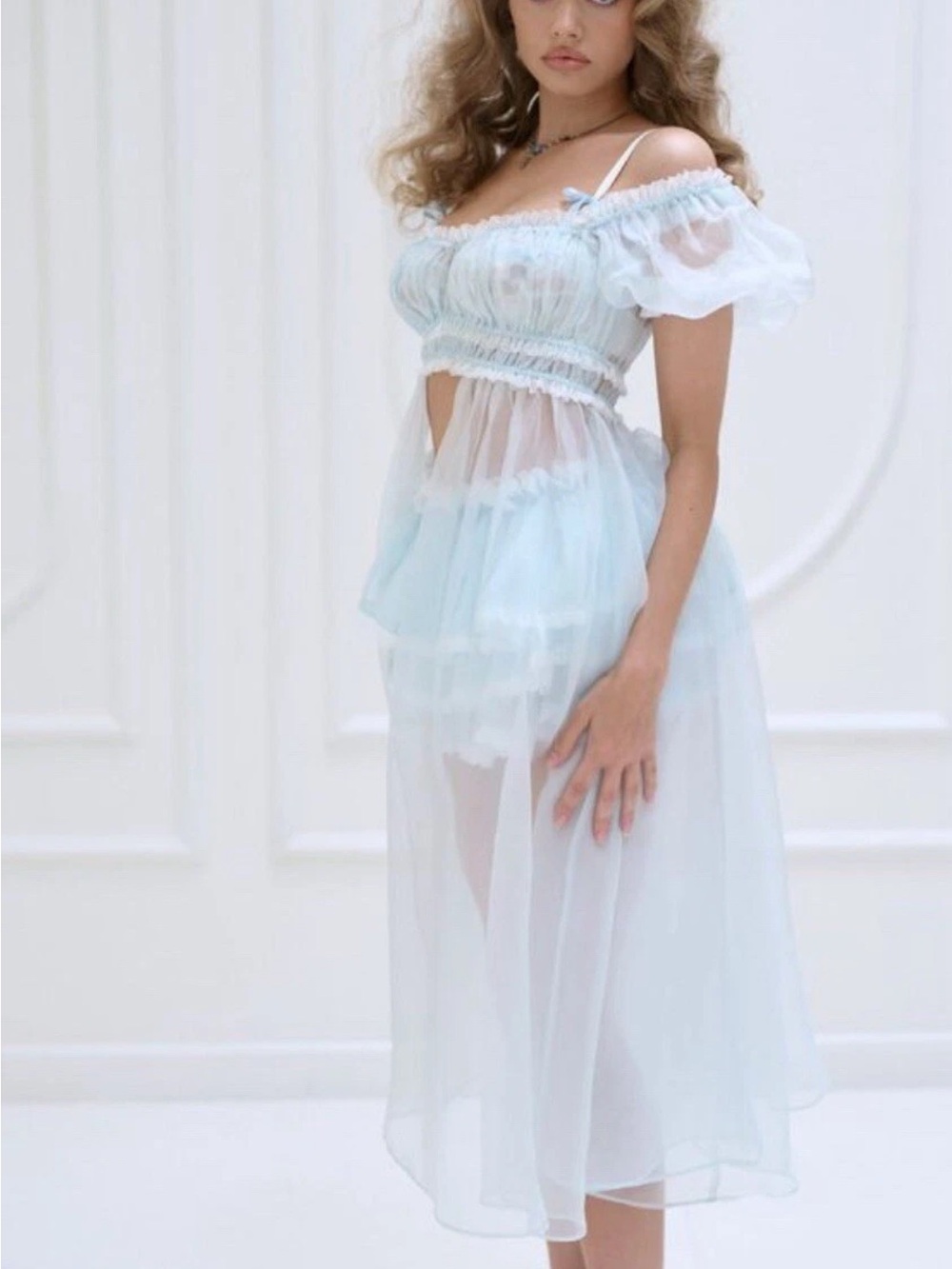 Selkie Sissy Baby Blue Boudoir Dress Sz 1X Chiffon 100% Silk NWT lace Toile - Picture 1 of 14